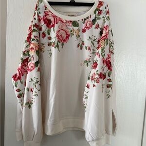 Polagram Cream Crewneck Sweatshirt with Pink & Red Floral Print